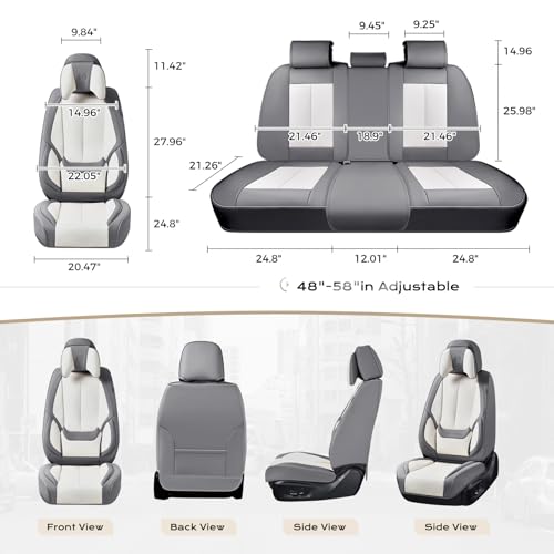 Image of Coverado Seat Covers, Car Seat Covers Front Seats, Car Seat Cover, Car Seat Protector Waterproof, Seat Cushion Nappa Leather with Head Pillow, Carseat Cover Universal Fit for Most Cars (Gray&White)
