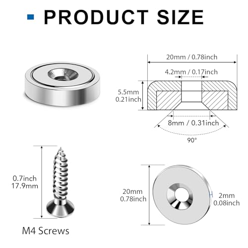 Image of LOVIMAG Strong Neodymium Rare Earth Magnets, 30LBS-12Pack | Heavy Duty Cup Magnet with Countersunk and Screws for Tool Room, Kitchen Doors, Wall Mounting, Office