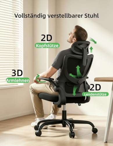 Marsail Bürostuhl Ergonomisch Schreibtischstuhl hat Verstellbarer Lordosenstütze Kopfstütze und Armlehne Höhenverstellung und Wippfunktion – Ansicht 3
