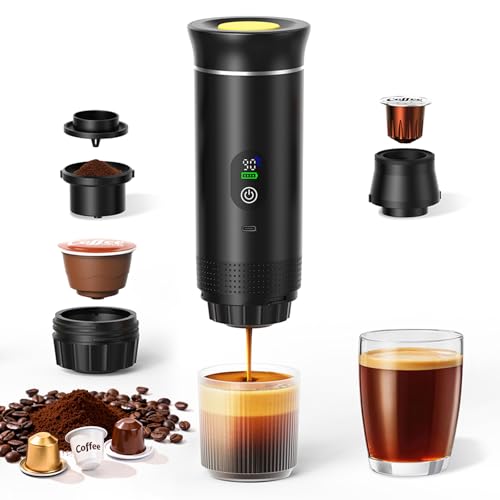 Gaethra Cafetera Portatil, 3 en 1 Cafetera Portátil Cápsula de Espresso Batería 7800mAh,Auto-Calentable & USB-C y 20 Bar con Cápsulas NS Café Molido,Cafetera Eléctrica para,Camping,Oficina Viajes
