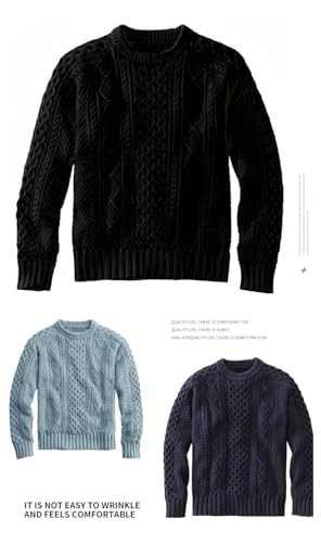 Men's Crew Neck Knit Sweater - Young Adults' Casual Stylish Thickened Hand-Knit Wool Innerwear Solid Unisex Woven Tops2