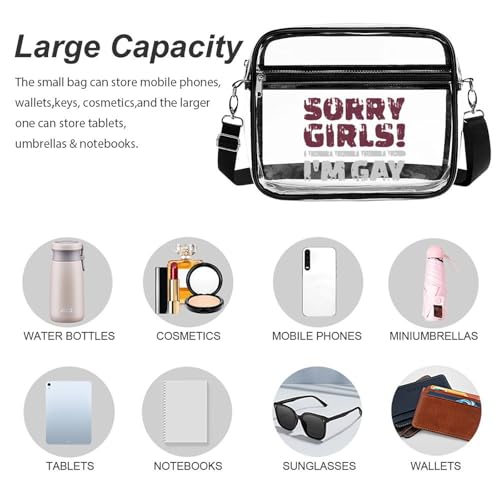 Sorry Girls I'm Gay Large Crossbody Bag Clear Stadium Bag Anti-Theft Side Shoulder Bags Messenger Bag with 2 Compartments3