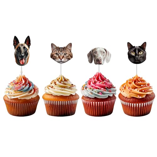 Bleu Reign Personalized Funny Dog Cat Cupcake Toppers | Custom Face Cutout Party Decor Accessories Upload Photo Image For Pet Lover Parties Events | Photo Dessert Treat Decorations