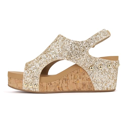 Image of PARTY Women's Wedge Sandals With Buckle Ankle Strap for Dressy Summer