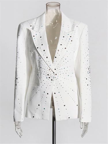 Women Sexy Deep V Neck Rhinestones Blazer Long Sleeve Single Button Jackets Office Evening Party Coats2
