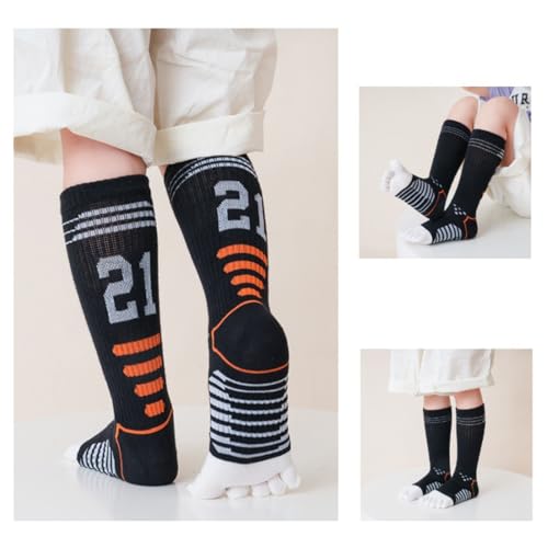 5 Pairs Boys Girls Over the Calf High Tube Socks Cotton Sports Five Finger Socks Slouch Socks for Kids Age 6-153