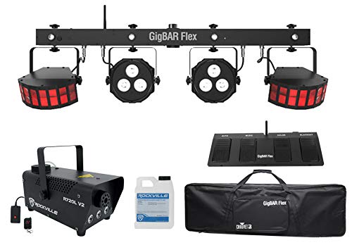Pack Audiosavings: Sistema de Iluminación Chauvet DJ GigBAR Flex con luces Derby y Par Can + Máquina de Humo Rockville R720L con control remoto y fluido miniatura 1