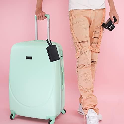 4PCS Luggage Tags Leather Black Baggage Tag ID Labels Personalised Luggage Label Holder Travel Tags Airplane Bag Tags Secure Luggage Tags Waterproof Suitcase Name and Address Tags for Men Women Cruise