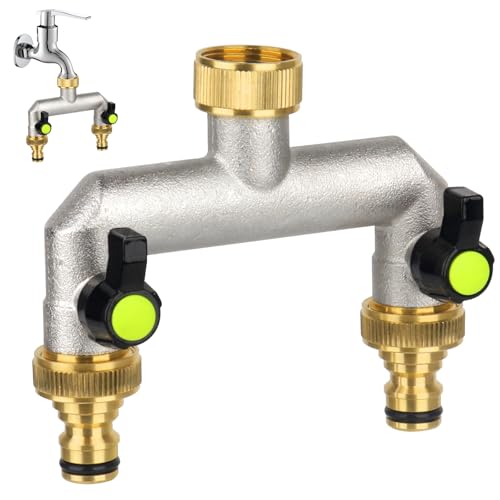 DAJASD 2-Wege Wasserhahn Wasserverteiler aus Messing, Verteiler Wasser 3/4 Zoll, Wasseranschluss Verteile mit 3/4' Adapter, für Haus, Hof, Waschmaschine, Gartenschläuche
