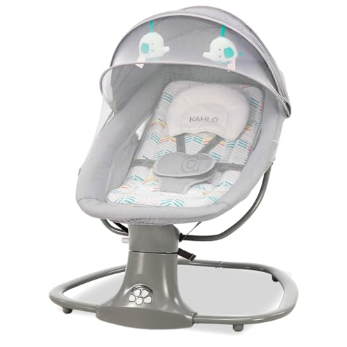 Asalvo Kahlo Hamaca Balancín con Música y Bluetooth, Balanceo Automático 5 Niveles, Capota con Mosquitera, Juguetero con 2 Juguetes, reposa Cabezas, Desde 0 Meses hasta 9 Kg, Textil Lavable, Gris