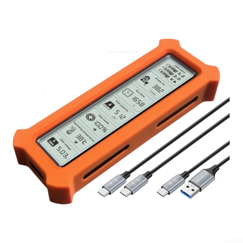 Carcasa NVMe M.2 naranja que soluciona fallos de disco gracias a su pantalla de diagnóstico de 4T