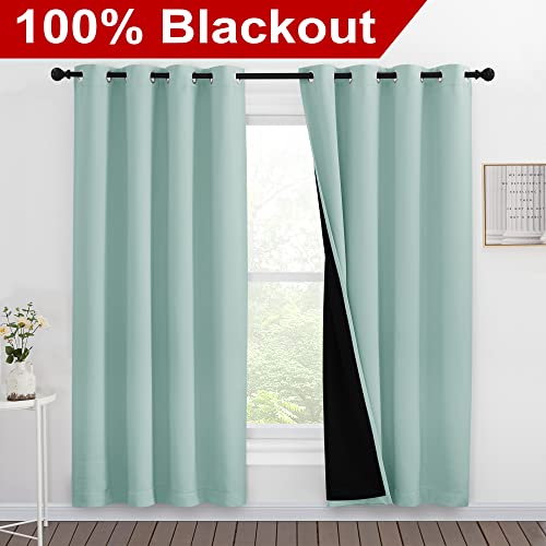 Image of NICETOWN 100% Blackout Window Curtain Panels, Full Light Blocking Drapes with Black Liner for Nursery, 78-inch Drop Thermal Insulated Draperies (Aqua Blue, 2 Pieces, 55-inch Wide Per Panel)