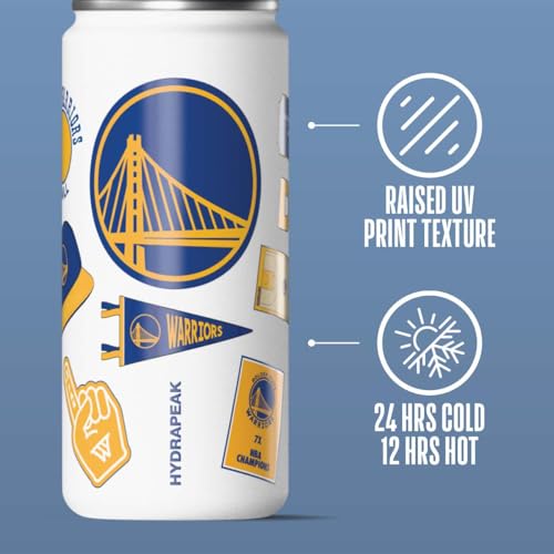Image of Hydrapeak NBA Officially Licensed Golden State Warriors 20oz Insulated Water Bottle with Straw Lid & Carry Handle, Leak-Proof Stainless-Steel Game Experience Sports Bottle for Kids, School, Camp