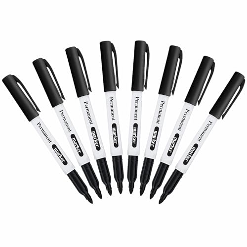 Permanent Marker Quick Drying Ink Black Marker Set For Plastic Metal Stone Glass Cardboard Doodling Colouring Marking Home Office School Stationery Supplies L13.5cm X 1.2cm Dia (Pack of 8)