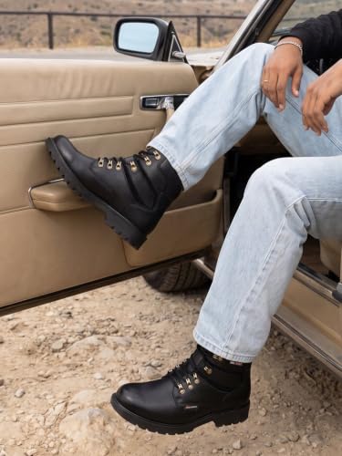 Image of Bacca Bucci Mens 6 inches Premium Steel Toe Cap Real Grain Leather Outdoor Laceup Boots /Warranted Qualtiy & Durable Boot