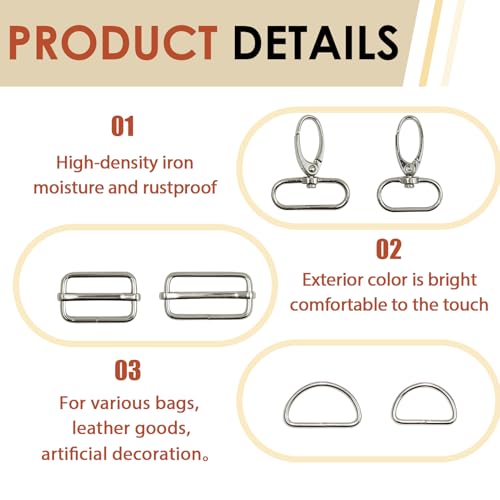FunWorth 30 Stück Taschenzubehör zum Nähen, D-Ringe, Leiterschnallen, Dreh-Karabiner aus Metall für DIY Nähen, Hundegeschirr, Schlüsselanhänger Korrosionsbeständig, 360° Rotationsfunktion