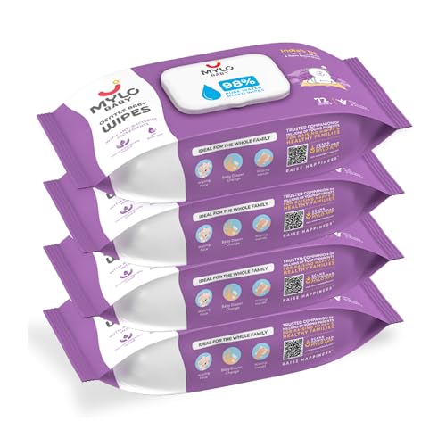 Image of Mylo Gentle Baby Wipes with Lid (72 Wipes x 24 Pack - 288 Water Wipes) | Natural Wet Wipes with Organic Coconut Oil & Neem| Cotton Cloth with Extra Thick