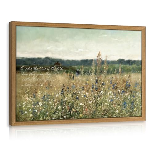 HLXRAE Christian Scripture Canvas Wall Art, “Consider the Lilies” Bible