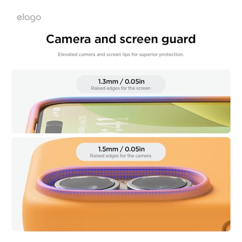 Image of elago Compatible with iPhone 16 Case, Premium Liquid Silicone Case, Full Body Protective Cover, Shockproof, Slim Phone Case, Anti-Scratch Soft Microfiber Lining, 6.1 inch (Orange)