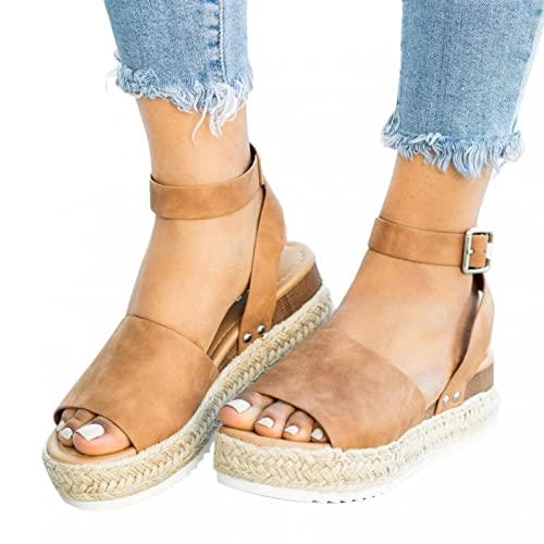 Espadrilles Wedge Sandals for Women, Ankle Strap Buckle Slingback Platform Open Peep Toe Wedge Heel Sandals Dress Shoes Fashion Summer Sandals A005