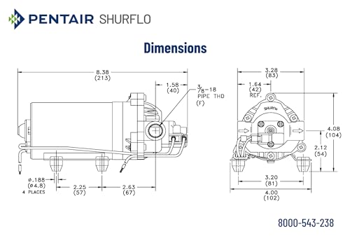 Image of PENTAIR SHURFLO 8000-543-238 High Pressure 12V DC Diaphragm Pump, 1.8 GPM 100 PSI Automatic Demand Water Pump, Viton Valves & Santoprene Diaphragm, 3 /8 inch NPT Female Ports for Agricultural Sprayers