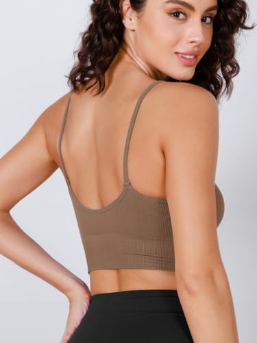 Image of ODODOS Seamless Sports Bra for Women Ribbed Camisoles Non Padding Yoga Bra Crop Tank Tops