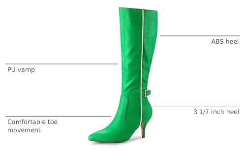 Allegra K Allegra K Women's Pointy Toe Buckle Stiletto Heel Grass Green Knee High Boots 8 m US