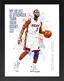 Framed NBA Basketball Players Posters, Famous Athletes Wall Art, Inspirational Sports Quotes Prints, Pro Basketball Legends Artwork for Home, Office, or Gift (Dwyane Wade, 7L x5 W, Framed)