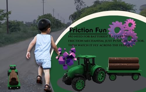 Image of Neokiddo Toys Friction Powered Trolley Farm Tractor Toy for Kids & Toddlers /Boys & Girls (Forest Green)