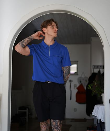 ZITY Mens Polo Shirts Quarter Zip Shirts Casual Classic Lightweight Short Sleeve Golf Collared Shirt with Pocket3