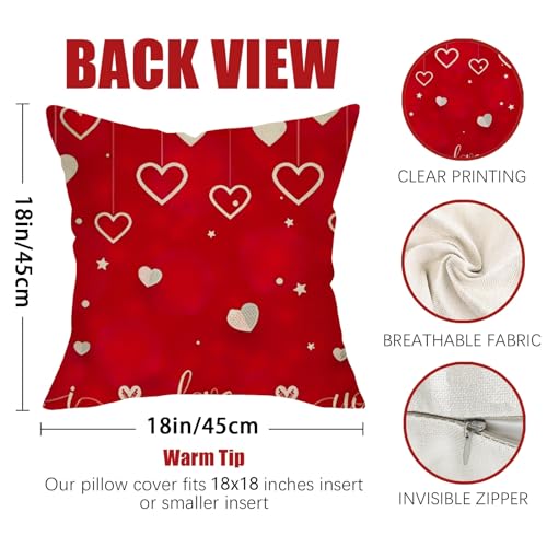 Autrucker Merry Christmas Red Christmas Hearts Throw Pillow Covers 18 x 18 Inch,Holiday Decorations Throw Pillow Covers for Couch Sofa Home Farmhouse - Image 2