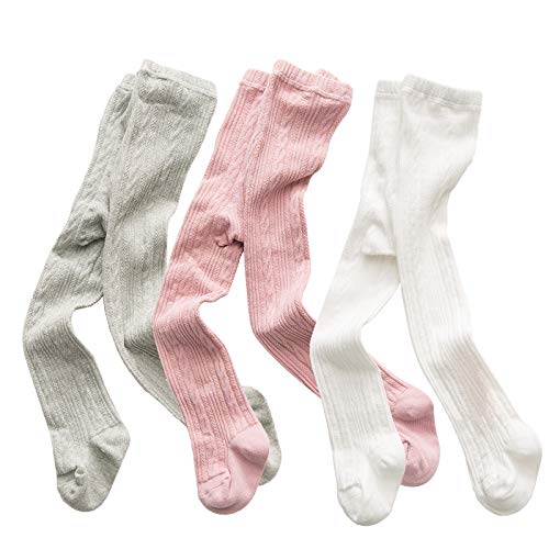 3 Pack Baby Girls Cable Knit Warm Tights Infants toddler Pantyhose - Cotton Leggings Stockings for Little Girls (multi-light color, Medium(2-4 years))