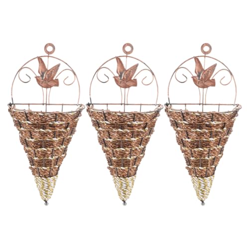 Veemoon 3pcs Simulated Rattan Hanging Wall Planters Cone Sha