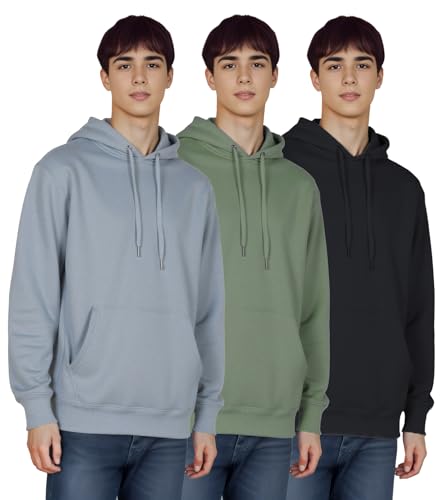 WHITE PEAK TRADING COMPANY 3 Pack Mens Fleece Hoodie Long Sleeve Lightweight Athletic Workout Sweatshirt for Men with Pockets