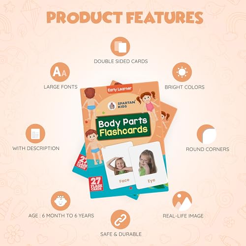 Image of SPARTAN KIDS Body Parts Flash Cards for Kids | 27 Early Learning Flash Cards Easy & Fun Way of Learning 1 Year to 6 Years Babies, for Language Skills