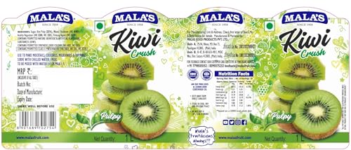 Image of Mala's Crush Fruit Drink 1 Litre Bottle G, Kiwi, No Preservatives (Pack of 2)