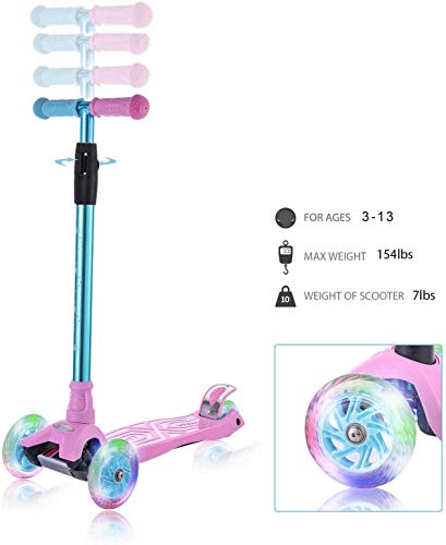 3 Wheel Scooter for Kids, Kids Scooter with Light Up Wheels, Sturdy Deck Design, and 4 Height Adjustable Suitable for Kids Ages 3-12