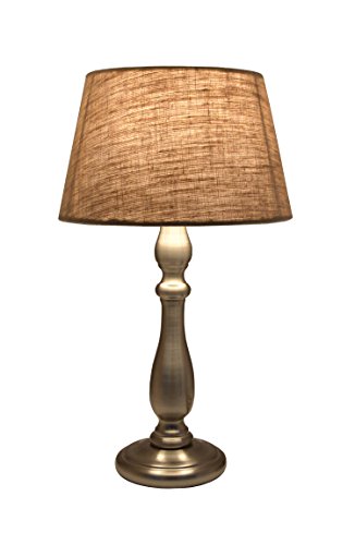 Doooitlight Lámpara de mesa moderna de níquel mate con pantalla de tela de lino beige para sala de fitness, sala de estar, dormitorio junto a la mesa (bombilla LED está incluida)