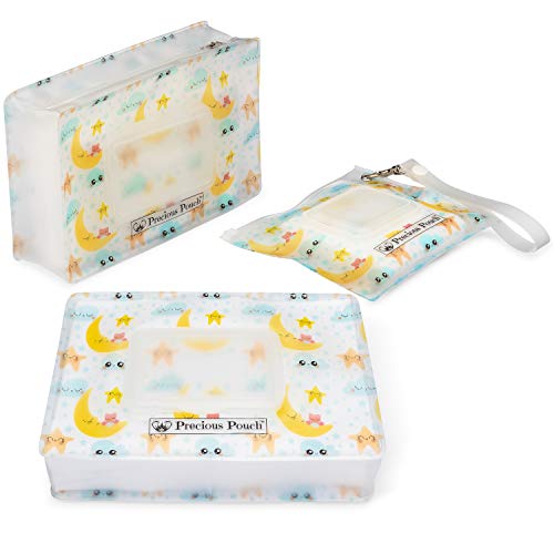 Precious Pouch Best Refillable Wet Wipe Dispensers. Portable, Lightweight and Travel Friendly. (Twinkle Little Star, 2 Extra Large+1 Mini Pouches)