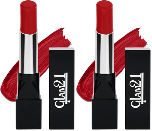 Image of Glam 21 Ultra Velvet Lipstick | Long-lasting stay on lips | Lovely matte finish | 2.5gm | Naughty Red-4 (Pack of 2)