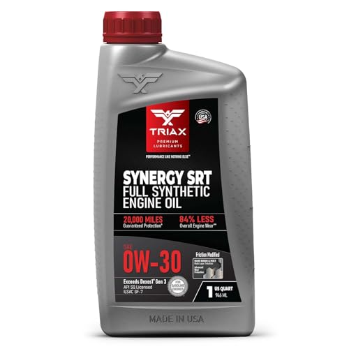 TRIAX Synergy SRT 0W-30 - Full Synthetic, Friction Modified Engine Oil - 20K Miles, API SP Licensed, 3x Wear Protection - Nano Boron and Moly Friction Modified (1 Quart)