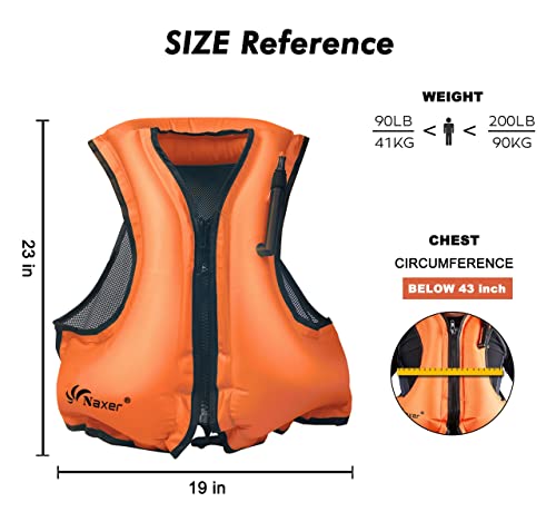 Image of NAXER Inflatable Buoyancy Jackets Snorkel Vests for Adults Kayak Kayaking Snorkeling Suit 90-200 lbs Easy Swimming Boating Paddleboarding Water Sports