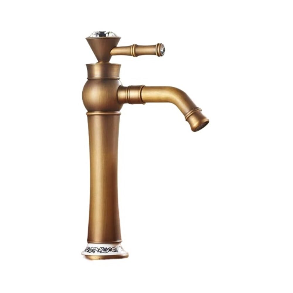 Mitigeur lavabo en laiton antique et cristal style rétro élégant