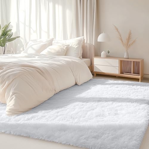 OLANLY 5x7 Machine Washable Large Area Rugs for Living Room, Bedroom, Soft Fluffy Shaggy Bedside Rug, Indoor Floor Carpet for Kids Girls and Boys, Dorms, Nursery, Home Decor Aesthetic, White