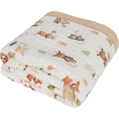 Image of Organic Cotton Muslin Baby Blanket for Boys and Girls - Luxurious Soft Toddler Quilt for Swaddling - Gender Neutral Blanket - Baby and Toddler Gift - Forest Friends