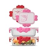 JoyJolt Sanrio Hello Kitty Fluted Glass Food Storage Containers with Lids, 2x Airtight Glass Storage Containers with Lids for Kitchen, Reusable Lunch Meal Prep Container, Cute Hello Kitty Gifts