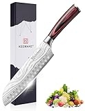 KEEMAKE Küchenmesser Santoku Messer, 18cm Messer Küche Kochmesser aus Edelstahl mit Klingenschutz, Scharf Santokumesser Allzweckmesser für Fleisch Gemüse Fisch