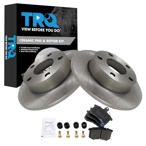 Image of TRQ Rear Brake Pad and Rotor Set Ceramic Solid Rotors 245mm Diameter Compatible with 1996-2002 Audi A4 Quattro 2002 S4