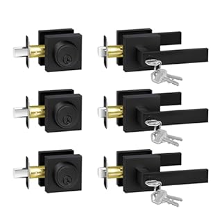 Camtek Exterior Door Lock Set with Deadbolt, Door Locks for Front Door with Single Cylinder Deadbolt Lock, Matte Black Door Handle with Lock and Key for Front Door, 3 Pack (All Same Keyed Alike)