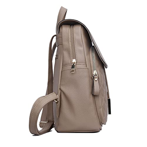 Image of KKXIU Quilted Trendy Leather Backpack Purse for Women and Ladies Shoulder Travel Daypacks Bags (Khaki)